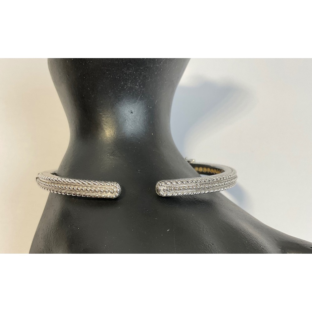 Judith Ripka 925 Sterling Silver Pink Clear CZ Textured Rope Hinged Bracelet - Picture 4 of 11